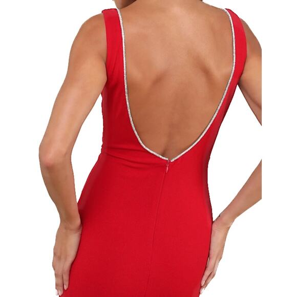 Lulus Timeless Poise Red Rhinestone Square Neck Backless Maxi Dress Size S - Picture 9 of 12